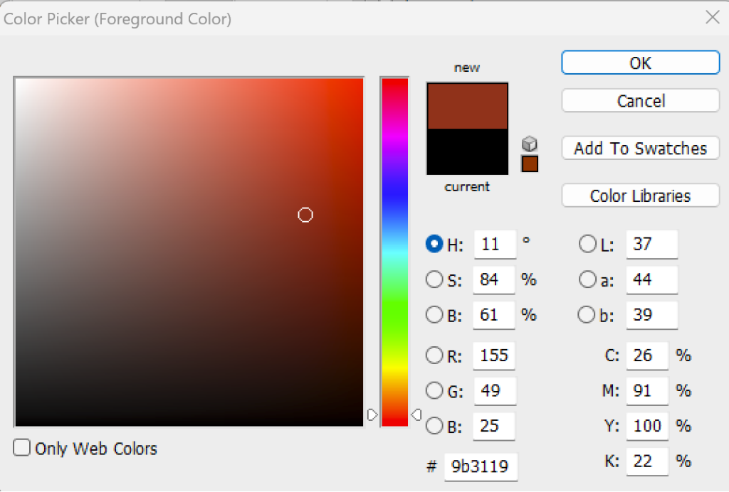 Screenshot from Photoshop showing sampled colours